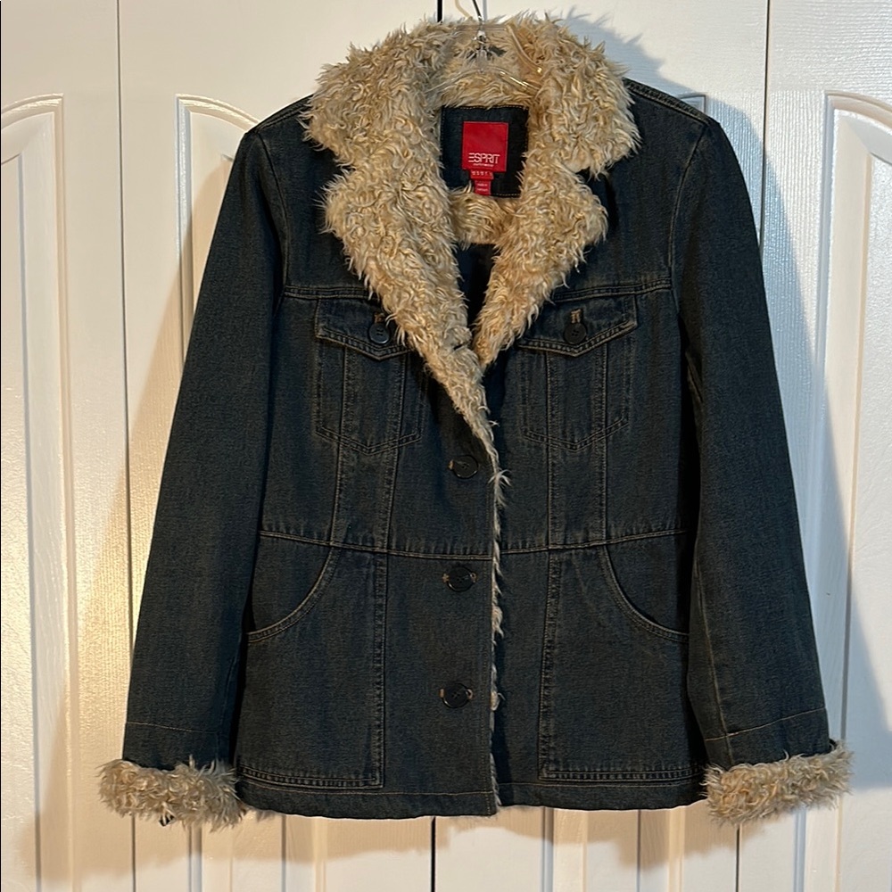 Esprit  Denim Jacket with Faux Fur Lining